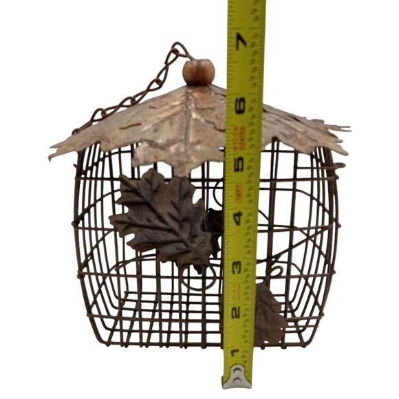 Large Wire Bird Feeder Wire Barrier Guard With Leaves Lid and Side Decor Chain - Picture 8 of 13